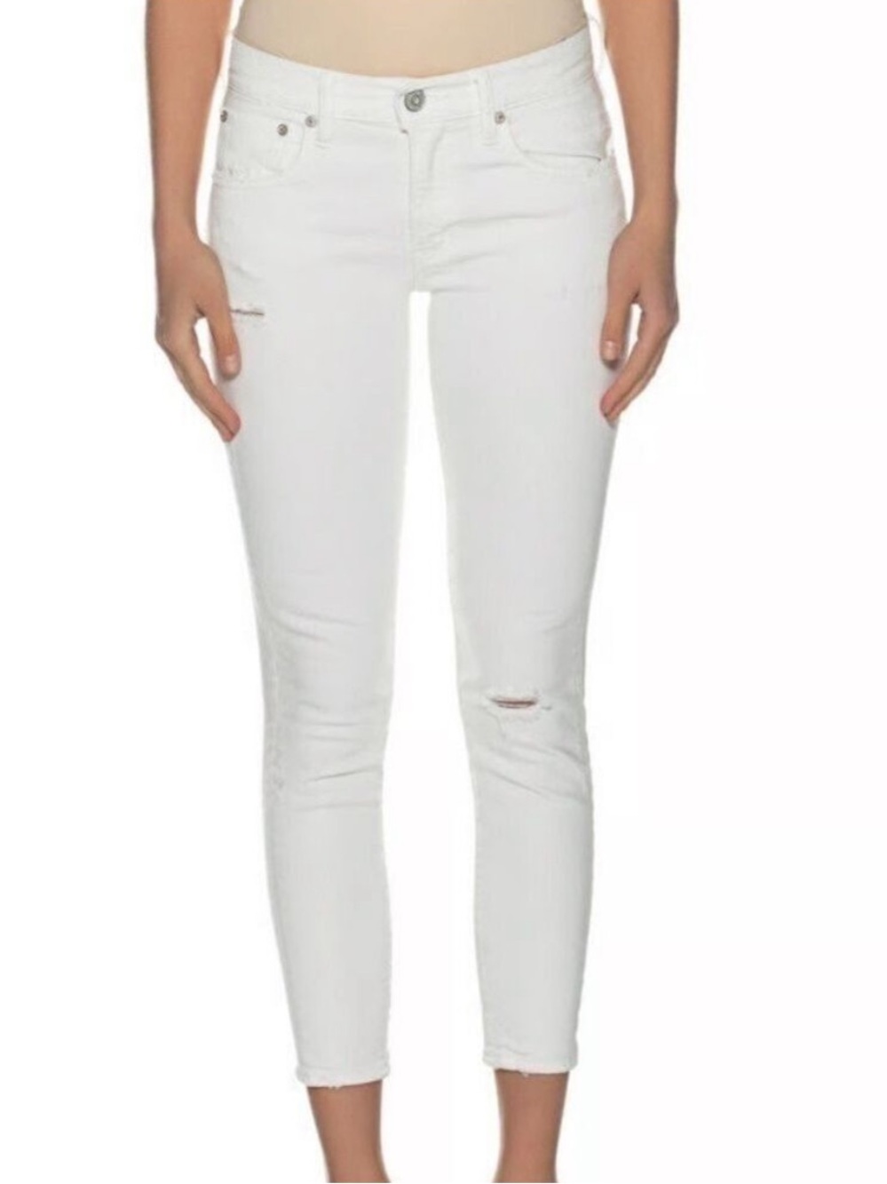 Moussy Vintage Velma Distressed Cropped Skinny Jeans White Size 27